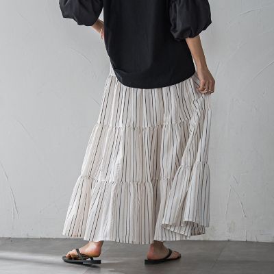 【ＷＥＢ限定】マルチストライプリネンタッチティアードスカート≪洗濯機で洗える≫