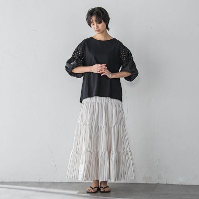 【ＷＥＢ限定】マルチストライプリネンタッチティアードスカート≪洗濯機で洗える≫