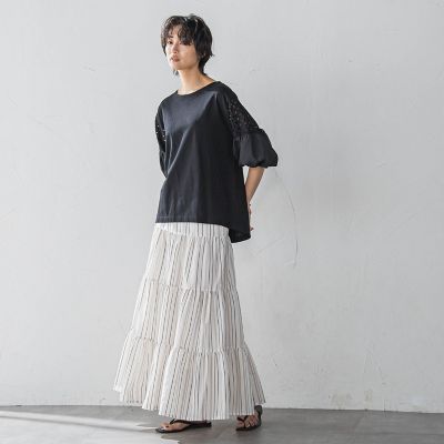 【ＷＥＢ限定】マルチストライプリネンタッチティアードスカート≪洗濯機で洗える≫