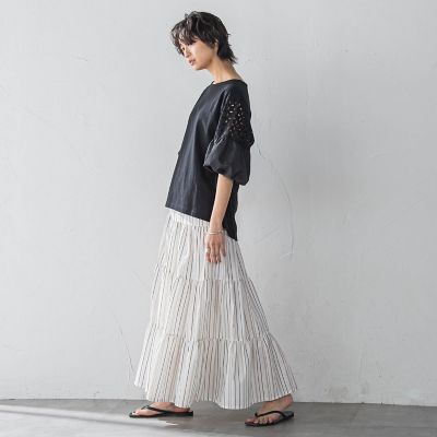 【ＷＥＢ限定】マルチストライプリネンタッチティアードスカート≪洗濯機で洗える≫