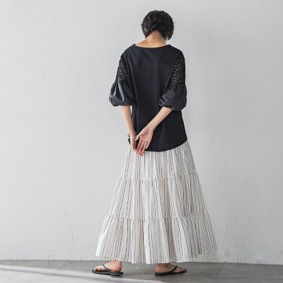 【ＷＥＢ限定】マルチストライプリネンタッチティアードスカート≪洗濯機で洗える≫