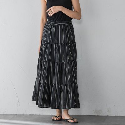 【ＷＥＢ限定】マルチストライプリネンタッチティアードスカート≪洗濯機で洗える≫