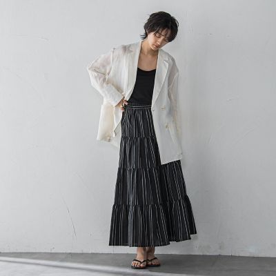 【ＷＥＢ限定】マルチストライプリネンタッチティアードスカート≪洗濯機で洗える≫
