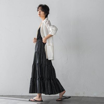 【ＷＥＢ限定】マルチストライプリネンタッチティアードスカート≪洗濯機で洗える≫