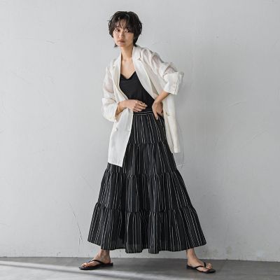 【ＷＥＢ限定】マルチストライプリネンタッチティアードスカート≪洗濯機で洗える≫