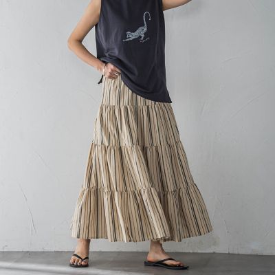 【ＷＥＢ限定】マルチストライプリネンタッチティアードスカート≪洗濯機で洗える≫