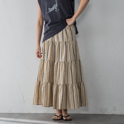 【ＷＥＢ限定】マルチストライプリネンタッチティアードスカート≪洗濯機で洗える≫