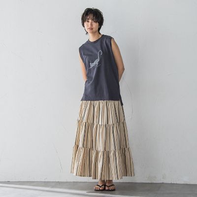 【ＷＥＢ限定】マルチストライプリネンタッチティアードスカート≪洗濯機で洗える≫