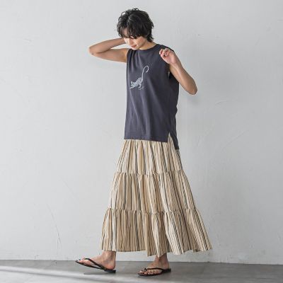 【ＷＥＢ限定】マルチストライプリネンタッチティアードスカート≪洗濯機で洗える≫