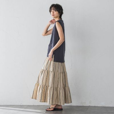 【ＷＥＢ限定】マルチストライプリネンタッチティアードスカート≪洗濯機で洗える≫