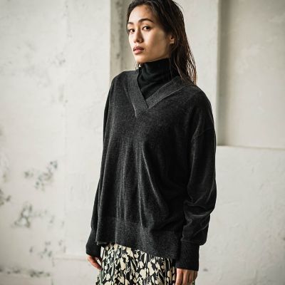 ベロアモールＶネックニットプルオーバー≪手洗い可能≫