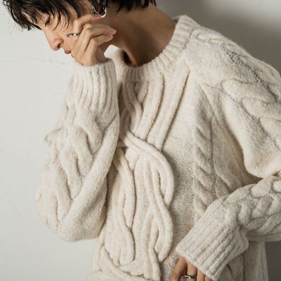 クラフトケーブルニットプルオーバー≪手洗い可能≫