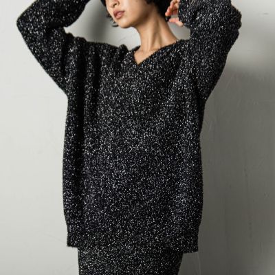 ラメVネックプルオーバー≪手洗い可能≫ 洗える／Vネック】華やかなラメ入りニットプルオーバー（ニット