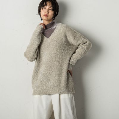 ラメVネックプルオーバー≪手洗い可能≫ ラメフェザーVネックニットプルオーバー≪セットアップ対応