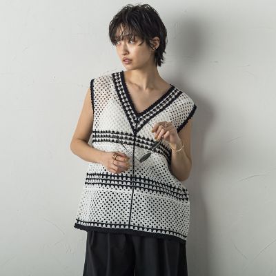＜MAYSON GREY（Women）＞配色クロシェニットタンクトップ≪手洗い可能≫