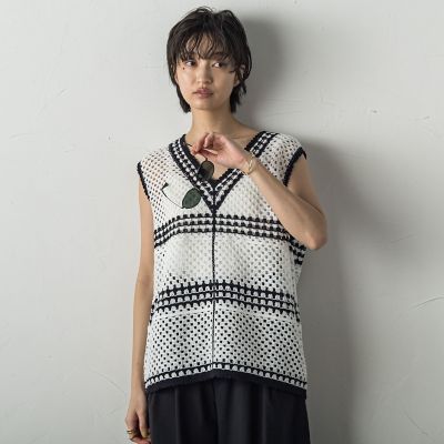 配色クロシェニットタンクトップ≪手洗い可能≫