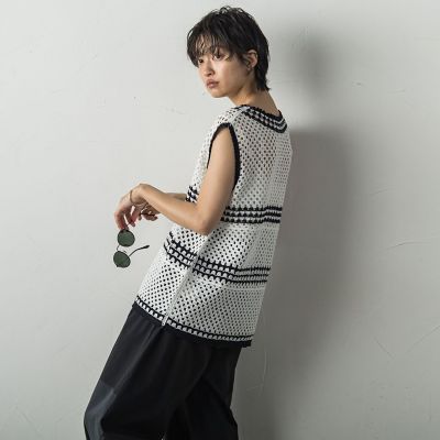 配色クロシェニットタンクトップ≪手洗い可能≫