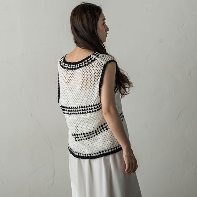 配色クロシェニットタンクトップ≪手洗い可能≫