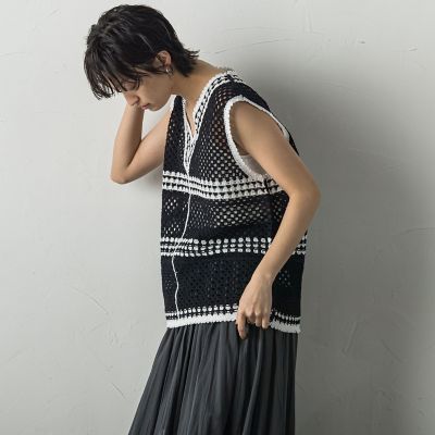 配色クロシェニットタンクトップ≪手洗い可能≫