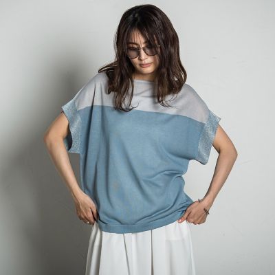 【新色追加】ＵＶカット配色ハイゲージニットプルオーバー≪手洗い可能≫