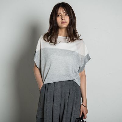 ＜MAYSON GREY（Women）＞【新色追加】ＵＶカット配色ハイゲージニットプルオーバー≪手洗い可能≫