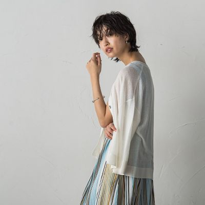 【新色追加】チュールライクスカシ編みニットカーディガン≪手洗い可能≫