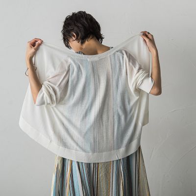 【新色追加】チュールライクスカシ編みニットカーディガン≪手洗い可能≫