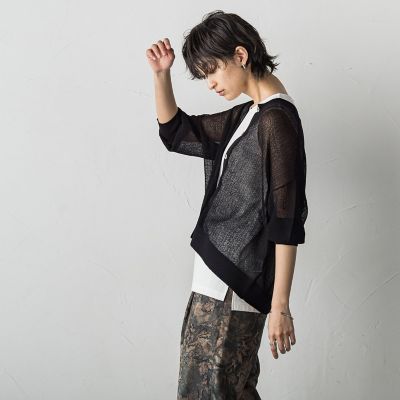 【新色追加】チュールライクスカシ編みニットカーディガン≪手洗い可能≫