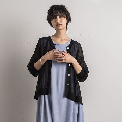 【新色追加】チュールライクスカシ編みニットカーディガン≪手洗い可能≫