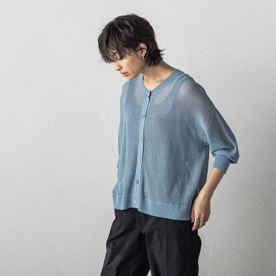 【新色追加】チュールライクスカシ編みニットカーディガン≪手洗い可能≫