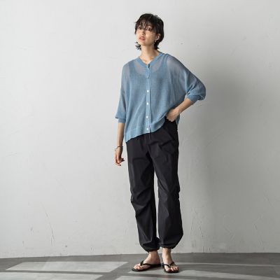 【新色追加】チュールライクスカシ編みニットカーディガン≪手洗い可能≫