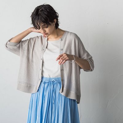 【新色追加】チュールライクスカシ編みニットカーディガン≪手洗い可能≫