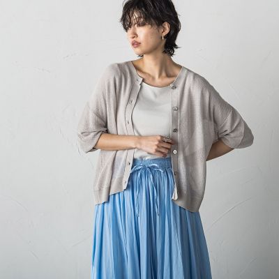 【新色追加】チュールライクスカシ編みニットカーディガン≪手洗い可能≫