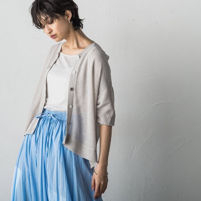 【新色追加】チュールライクスカシ編みニットカーディガン≪手洗い可能≫