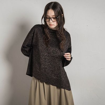 アシンメトリーラメハイゲージニットプルオーバー≪手洗い可能≫