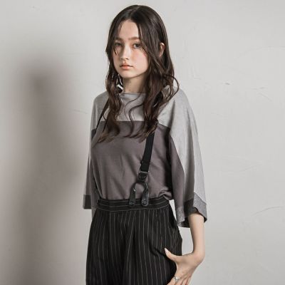 ＜MAYSON GREY（Women）＞配色ハイゲージ７分袖ニットプルオーバー≪手洗い可能≫