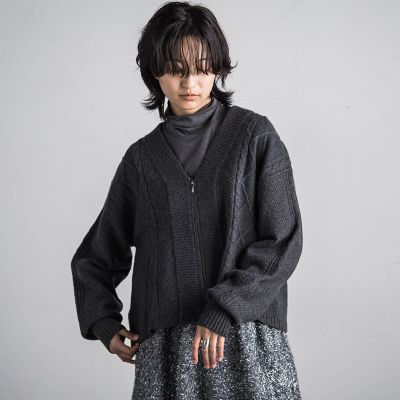 ケーブルニットジップカーディガン≪手洗い可能≫