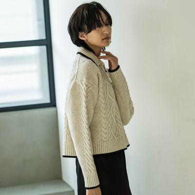 【カタログ掲載】襟付きケーブルニットプルオーバー≪手洗い可能≫