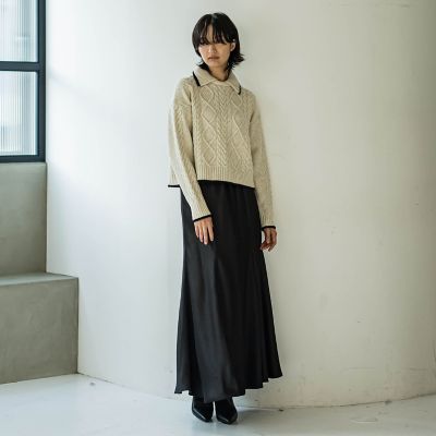 【カタログ掲載】襟付きケーブルニットプルオーバー≪手洗い可能≫