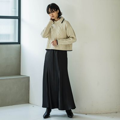 【カタログ掲載】襟付きケーブルニットプルオーバー≪手洗い可能≫