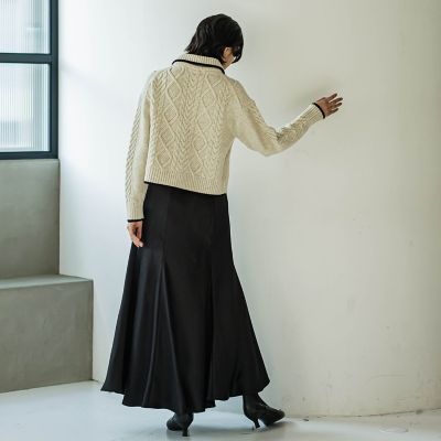 【カタログ掲載】襟付きケーブルニットプルオーバー≪手洗い可能≫