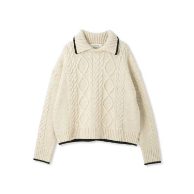 【カタログ掲載】襟付きケーブルニットプルオーバー≪手洗い可能≫
