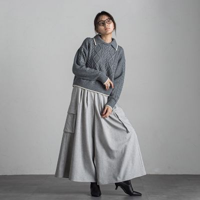 【カタログ掲載】襟付きケーブルニットプルオーバー≪手洗い可能≫