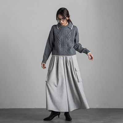 【カタログ掲載】襟付きケーブルニットプルオーバー≪手洗い可能≫
