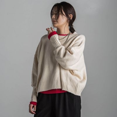 ヤクライククルーネックニットトップス≪手洗い可能≫