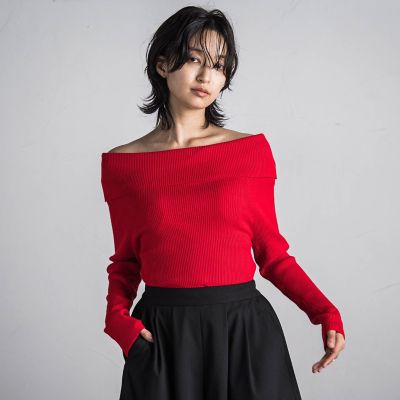 【ＷＥＢ限定カラーあり】オフショルダーニットプルオーバー≪手洗い可能≫