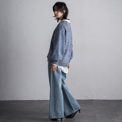 PGG◾️ポリエステルヤーン　ニット◾️ネイビー WEB限定】ラメ混ファンシーヤーンニットプルオーバー≪手洗い