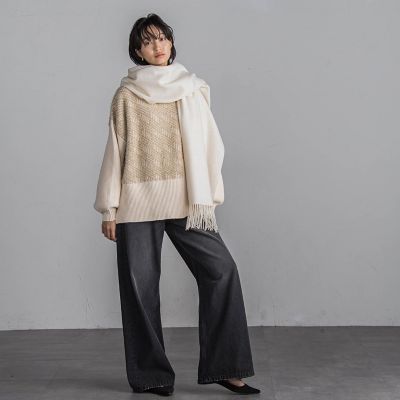 【ＷＥＢ限定】シャギージャガード柄切替ニットプルオーバー≪手洗い可能≫