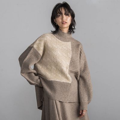 【ＷＥＢ限定】シャギージャガード柄切替ニットプルオーバー≪手洗い可能≫