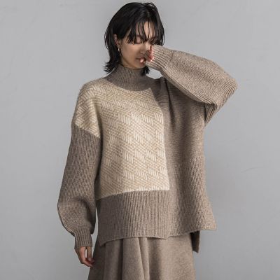 【ＷＥＢ限定】シャギージャガード柄切替ニットプルオーバー≪手洗い可能≫